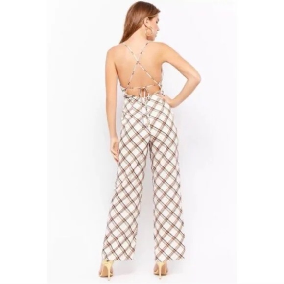 Plaid Jumpsuit with Gorgeous White and Brown - Picture 2 of 11